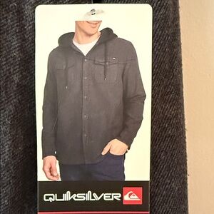 🔸️NWT Quicksilver Dark Gray  Hooded Button- Up Flannel Mens X - Large